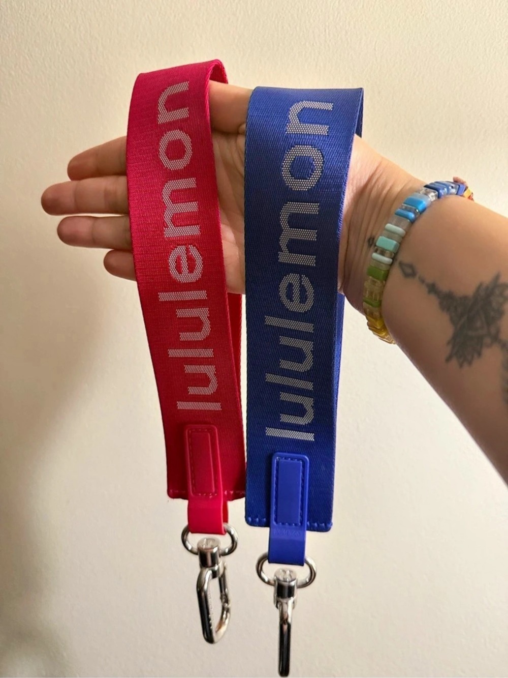 TWO Keychains Lululemon Never Lost Keychains – Blue & Hot Pink 💙💗 Almost new!
